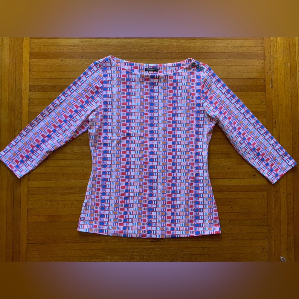 J. Mclaughlin Catalina Cloth Tee Womens Small Boat Neck 3/4 Sleeves